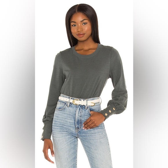 Nation LTD Johnnie Gold Snap Long Sleeve Tee in Hunter Green - Picture 1 of 6